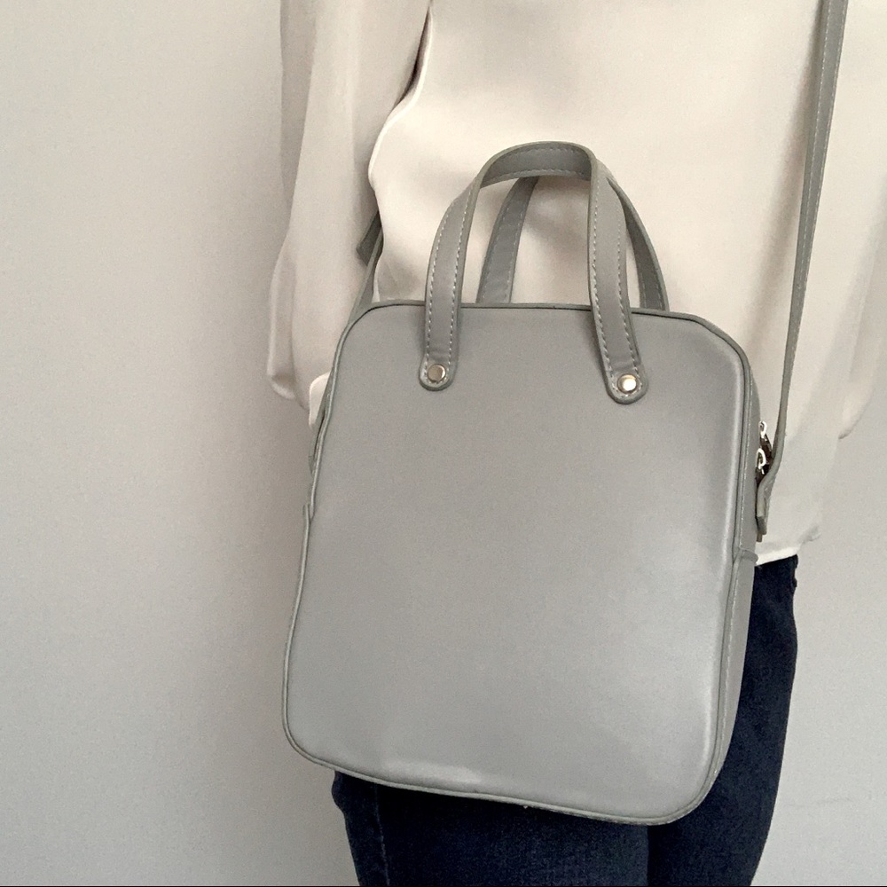 Casual Minimalist Box Pleather Crossbody Bag in Light Grey - Accessories, Bags
